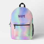 ホログラフィックピンクの紫色の名前の女の子 プリントバックパック (正面)