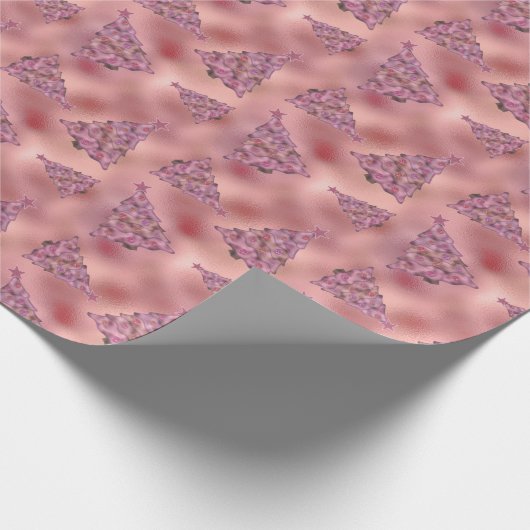 ホログラフィックピンククリスマスホリデーツリーグラムフォイル ラッピングペーパー (角)