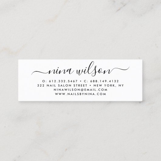 ホログラフィックピンクグリッターシックなスクリプトシグネチャ スキニー名刺 (裏面)