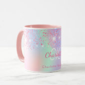 ホログラフィックピンクグリッター紫の緑の虹の名前 マグカップ (正面左)