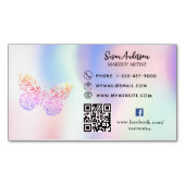 ホログラフィックピンクバタフライQRコードFacebook マグネット名刺 (正面)