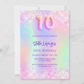 ホログラフィックピンクパープルは10歳の誕生日を迎える 招待状 (正面)