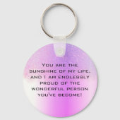 ホログラフィックピンクパープルグラデーショングリッター雨モダン キーホルダー (裏面)