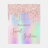 ホログラフィックピンクパープルグリッタードリップスウィート16 フリースブランケット (正面)