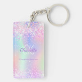 ホログラフィックピンクパープルグリッターモノグラム名 キーホルダー (裏面)