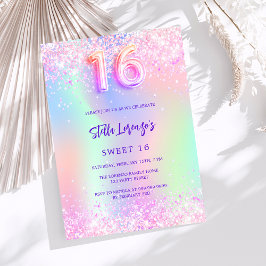 ホログラフィックピンクパープルスウィート16 招待状
