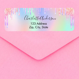 ホログラフィックピンクパープルドリップス 返信住所ラベル ラベル