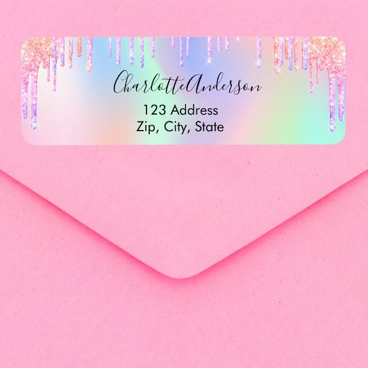 ホログラフィックピンクパープルドリップス 返信住所ラベル ラベル