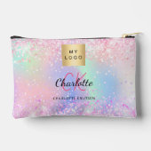 ホログラフィックピンクパープルモノグラムのビジネスロゴ アクセサリーポーチ (裏面)