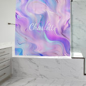 ホログラフィックピンクパープルモノグラムイニシャル名 シャワーカーテン