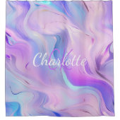 ホログラフィックピンクパープルモノグラムイニシャル名 シャワーカーテン (正面)