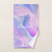 ホログラフィックピンクパープルモノグラムイニシャル名 バスタオルセット (ハンドタオル)