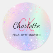 ホログラフィックピンクパープルモノグラム名 ラウンドシール (正面)