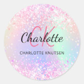 ホログラフィックピンクパープルモノグラム名 ラウンドシール (正面)