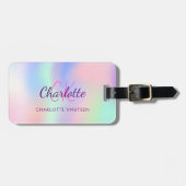 ホログラフィックピンクパープルモノグラム名 ラゲッジタグ (正面横)