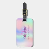 ホログラフィックピンクパープルモノグラム名 ラゲッジタグ (正面縦)