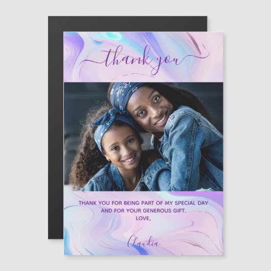 ホログラフィックピンクパープル感謝していフォトマグネット (正面/裏面)