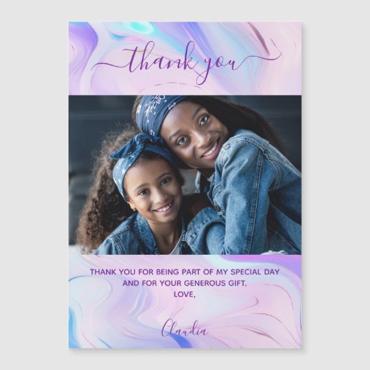 ホログラフィックピンクパープル感謝していフォトマグネット (正面)