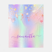 ホログラフィックピンクパープル金ゴールド星名スクリプト フリースブランケット (正面)