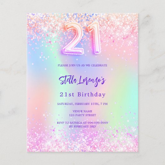 ホログラフィックピンクパープル21歳の誕生日の予算 (正面)