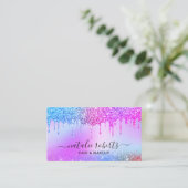 ホログラフィックピンクブルーグリッタードリップサロン&スパ 名刺 (スタンド正面)