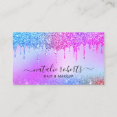ホログラフィックピンクブルーグリッタードリップサロン&スパ 名刺 (正面)