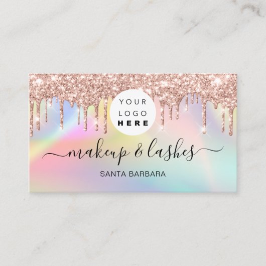 ホログラフィックピンクブルーロゴQRラッシュメイクアップ 名刺 (正面)