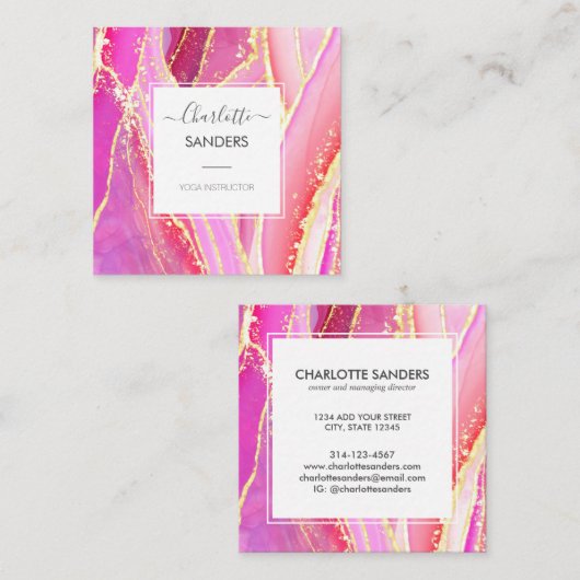 ホログラフィックピンク水色金ゴールド（ばちゃばちゃ）跳ねる スクエア名刺 (正面/裏面)