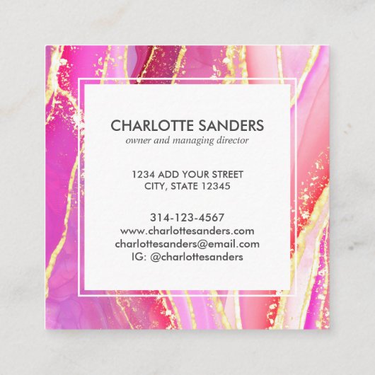 ホログラフィックピンク水色金ゴールド（ばちゃばちゃ）跳ねる スクエア名刺 (裏面)