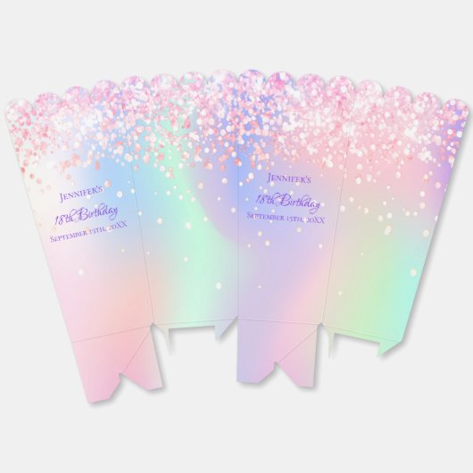 ホログラフィックピンク紙吹雪名の誕生日 フェイバーボックス (見開き)