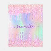 ホログラフィックピンク紫のモノグラムのスクリプトドライブ フリースブランケット (正面)