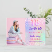 ホログラフィックピンク紫の写真18歳の誕生日 セーブザデート (スタンド正面)