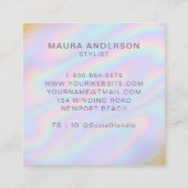 ホログラフィックピンク紫モダンモノグラエレガントム スクエア名刺 (裏面)