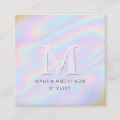 ホログラフィックピンク紫モダンモノグラエレガントム スクエア名刺 (正面)