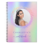 ホログラフィックピンク紫色のフォトガールスクール ノートブック (正面)