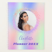 ホログラフィックピンク紫色の写真アポイントメント プランナー手帳 (正面)