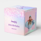 ホログラフィックピンク紫色の写真誕生日パーティー フェイバーボックス (裏面サイド)