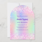 ホログラフィックピンク紫色の誕生日アーチ 招待状 (正面)