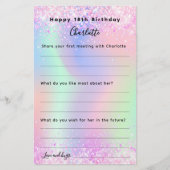 ホログラフィックピンク紫色の誕生日ウィッシュカード (正面)