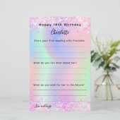 ホログラフィックピンク紫色の誕生日ウィッシュカード (スタンド正面)