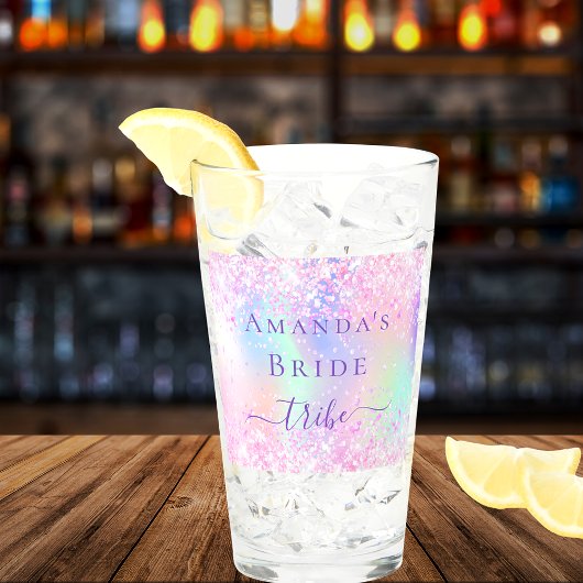 ホログラフィックピンク色の紫色の花嫁の部族バチェロレッテ タンブラーグラス