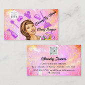 ホログラフィックピンクQRコードロゴホームメイドクリーニング 名刺 (正面/裏面)