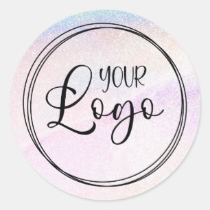 ホログラフィックフェイクグリッターレインボーロゴ ラウンドシール