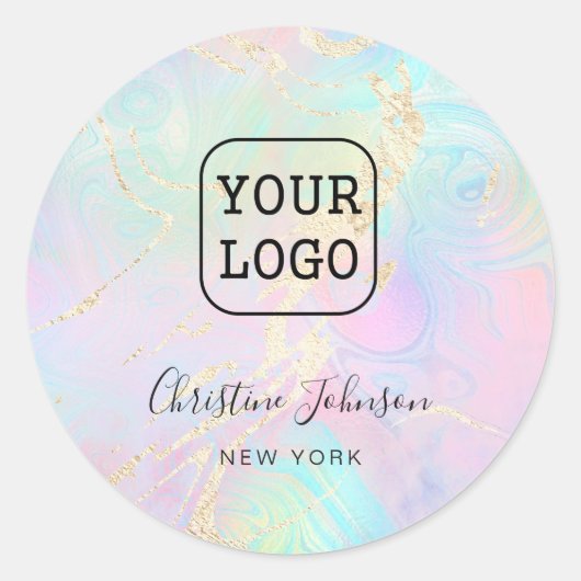 ホログラフィックフェイクデザインのロゴ ラウンドシール (正面)