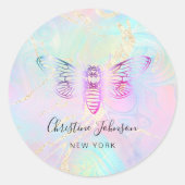 ホログラフィックフェイクデザイン上のbeeロゴ ラウンドシール (正面)