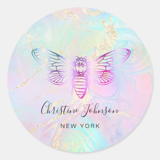 ホログラフィックフェイクデザイン上のbeeロゴ ラウンドシール (正面)