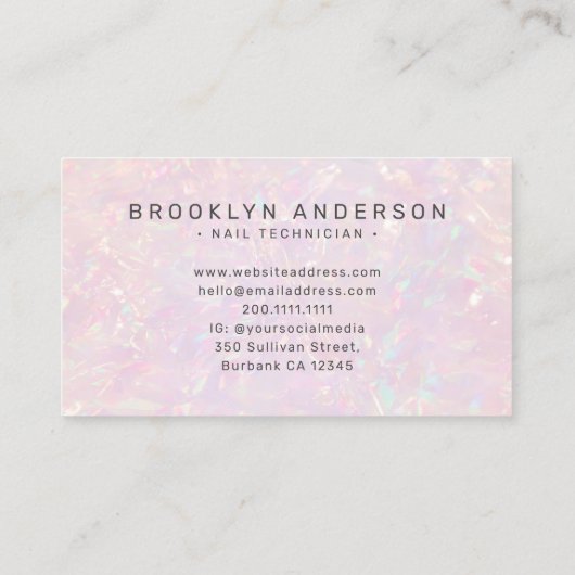 ホログラフィックフォトタイポグラフィネイルアーティスト 名刺 (裏面)