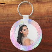 ホログラフィックフォトピンクパープルガール キーホルダー (正面)