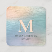 ホログラフィックブラシ付きティール（緑がかった色）モダンモノグラエレガントム スクエア名刺 (正面)