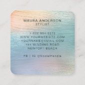 ホログラフィックブラシ付きティール（緑がかった色）モダンモノグラエレガントム スクエア名刺 (裏面)